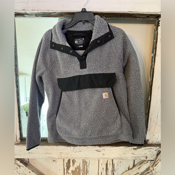 Carhartt Tops - Carhartt Womens Gray & Black Kangaroo Pocket Fleece Sweater Pullover Size [S]